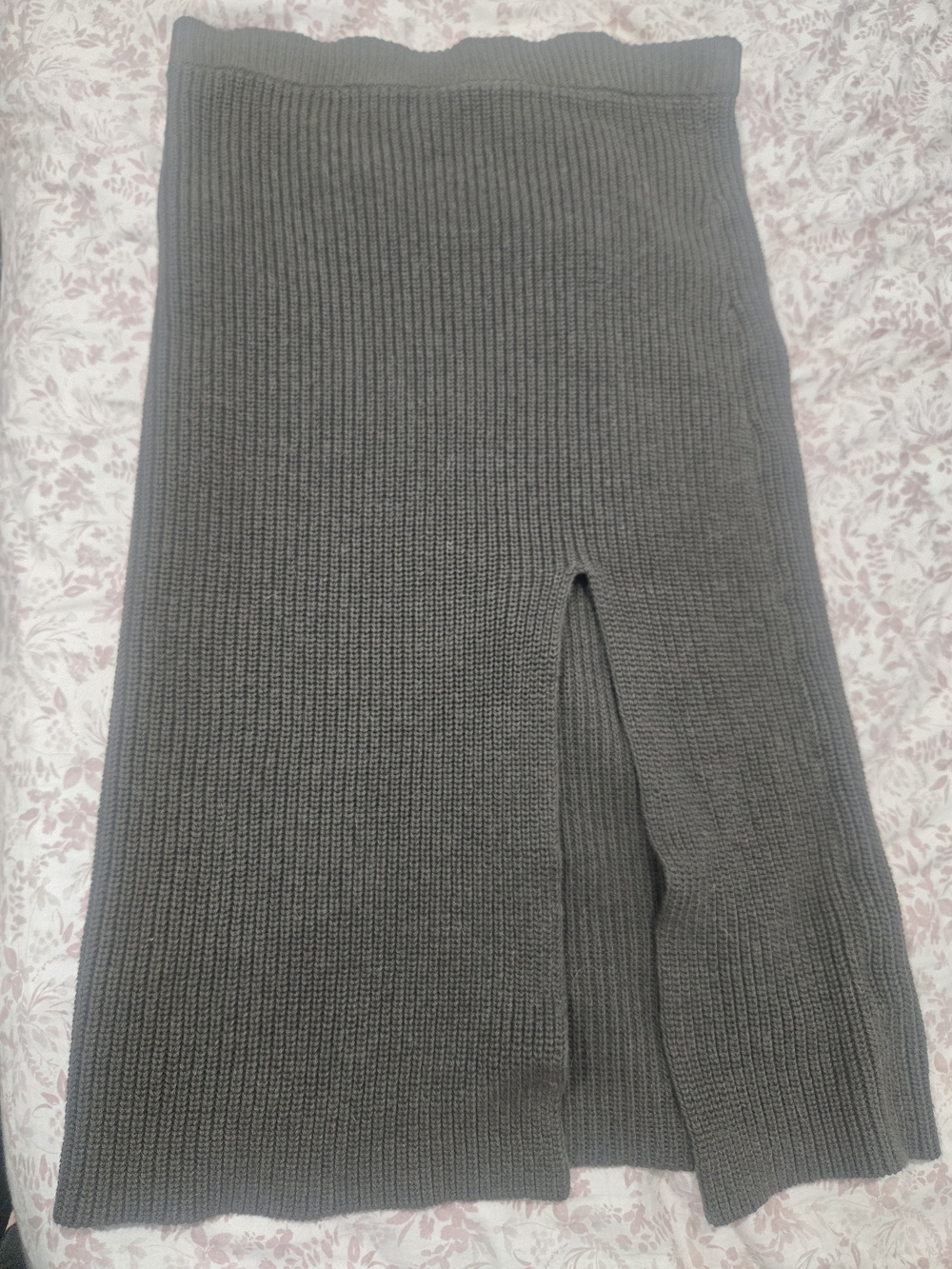ASOS Green Ribbed Maxi Skirt with Front Slit
